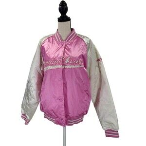 Shania Twain VTG 2003 World Tour Pink Satin Souvenir Bomber Jacket Bling Size XL